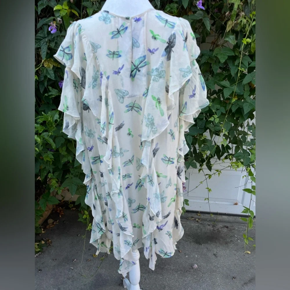 Women 's BCBGMaxAzria sheer ruffle midi dress L - Picture 3 of 4